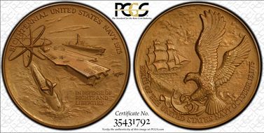 1975 Medal Navy Bicentennial Yellow Bronze 76mm MS67