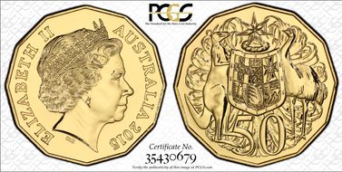 2015 50C Gilt Cu-Ni MS68