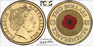 2012 $2 Remembrance Day Colorized MS67