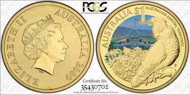 2009-P $1 Australian Capital Territory Cockatoo Colorized MS69