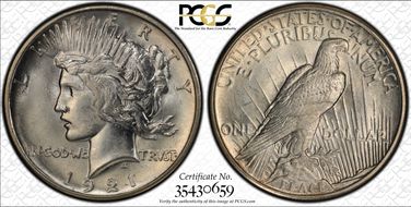 1921 $1 VAM 1H, Polishing Lines Peace MS62