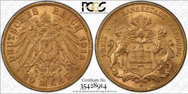 1913-J 20 Mk J-212  Au MS65+