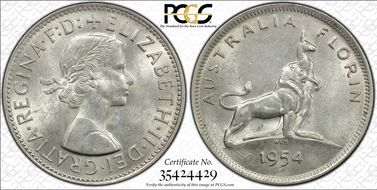 1954(m) Florin Royal Visit KM-55  Ag MS62