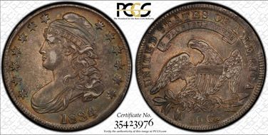 1834 50C Large Date, Small Letters AU53