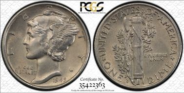 1945-S 10C Micro S AU58