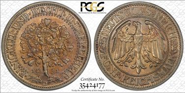 1931-D 5 Mk Oak Tree J-331 AU58