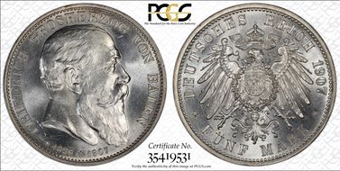 1907 5 Mk Death of Friedrich J-37 MS64+