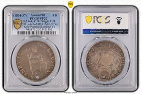 (1834-37) 8 R F.7.0 & Y.II., Sgl Y.II. C/M on Holed KM-142.3 8R VF20