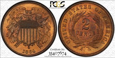 1864 2C Small Motto MS66RB