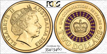2013-C $2 Coronation Colorized MS67