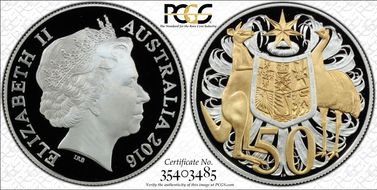 2016 50C Selective Gilt Silver 50th Ann. Decimal Currency PR70DCAM