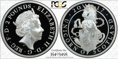 2017 £2 Unicorn of Scotland Queen's Beasts Ag PR69DCAM
