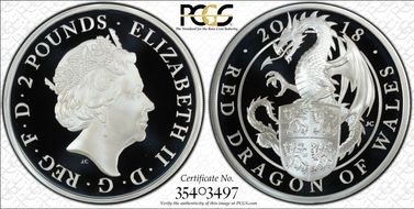 2018 £2 Red Dragon of Wales Queen's Beasts Ag PR70DCAM
