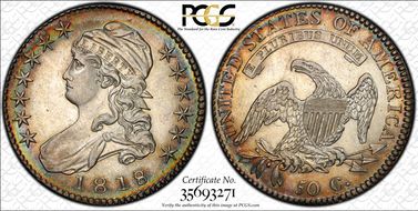 1818/7 50C Large 8 AU53