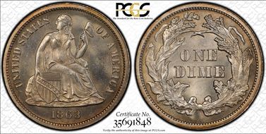 1863 10C MS65