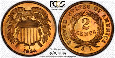 1864 2C Large Motto PR66CAM