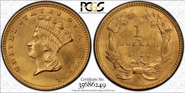 1856 G$1 Slanted 5 MS64