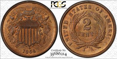 1864 2C Large Motto MS65+ RB