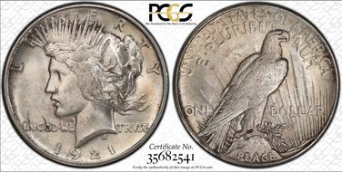 1921 $1 High Relief, Peace MS63