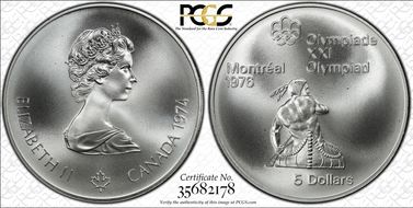 1974 $5 Canoeing MS69