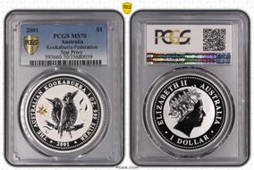 2001 $1 Kookaburra Ag-Federation Star Privy MS70