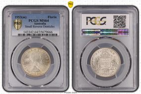 1953(m) Florin Small Rev. Denticles KM-54  Ag MS64