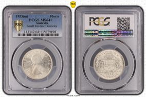 1953(m) Florin Small Rev. Denticles KM-54  Ag MS64+