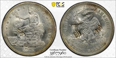 1876 T$1 Chopmarked MS62