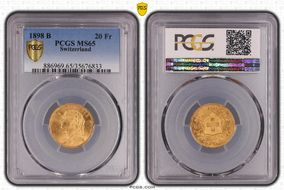 1898 B 20 Fr KM-35.1  Au MS65