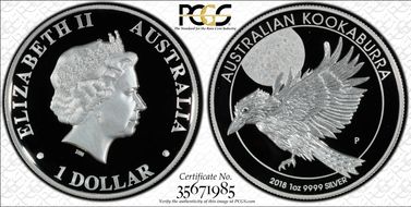 2018-P $1 Kookaburra Ag High Relief First Strike PR70DCAM