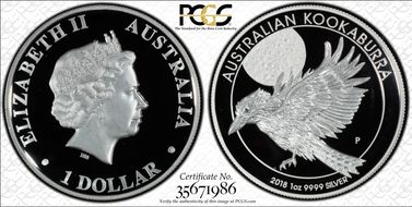 2018-P $1 Kookaburra Ag High Relief First Strike PR70DCAM