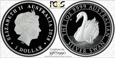 2018-P $1 Silver Swan PR70DCAM