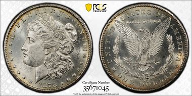 1878-CC $1 VAM 6, Doubled Leaves MS63