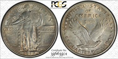 1917-D 25C Type 1 AU58FH