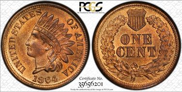 1864 1C Bronze MS65RB