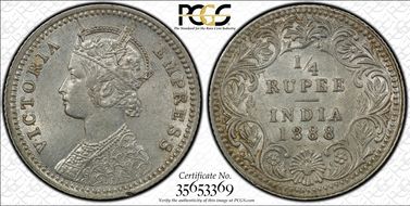 1888(C) 1/4 Rup SW-6.290 Without mint mark MS62