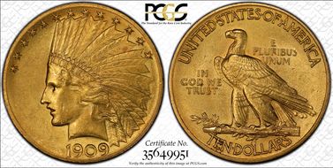 1909 $10 MS62