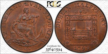 1794 Tk 1/2D DH-351 Dublin, Parker's MS64RB