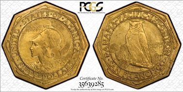 1915-S $50 Panama-Pacific, Octagonal MS64+