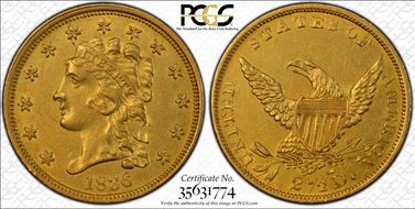 1836 $2.50 Script 8 AU53