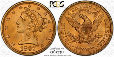 1897 $5 MS66+