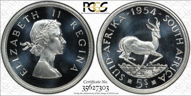 1954 5 Shil PR67+ DCAM