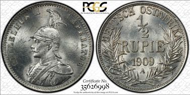 1909-A 1/2 Rup J-721 MS63