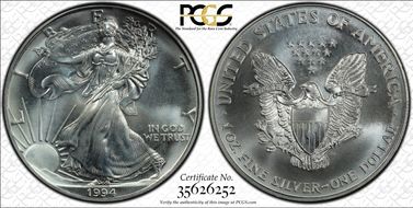 1994 $1 Silver Eagle MS67