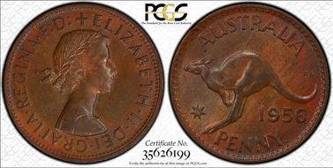 1956 Y. (p) 1D Melbourne obverse AU58BN