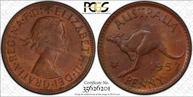 1957 Y. (p) 1D Wide date AU58BN