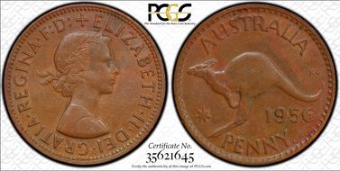 1956 Y. (p) 1D Melbourne obverse AU58BN