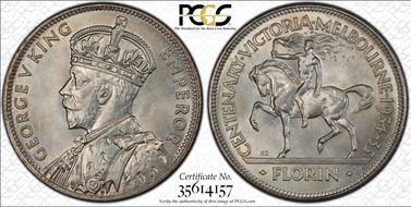 1934-35 Florin Centennial KM-33  Ag MS66+ 