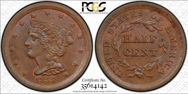1855 1/2C MS65BN