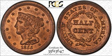 1855 1/2C MS64RD